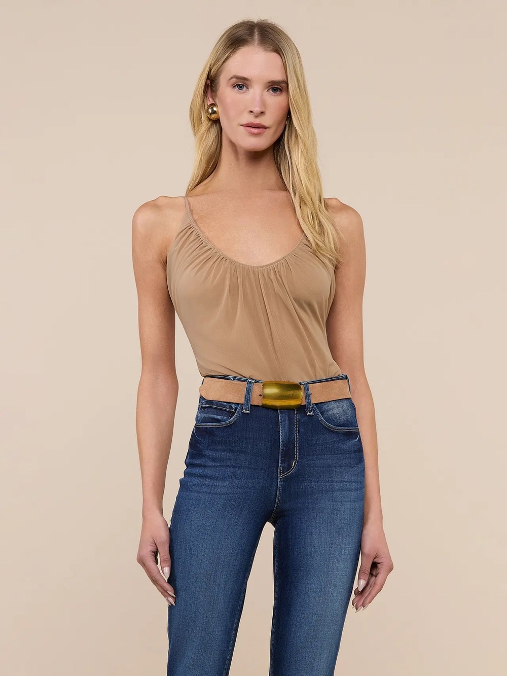 L'AGENCE Gelina Mesh Bodysuit in Dark Cappuccino